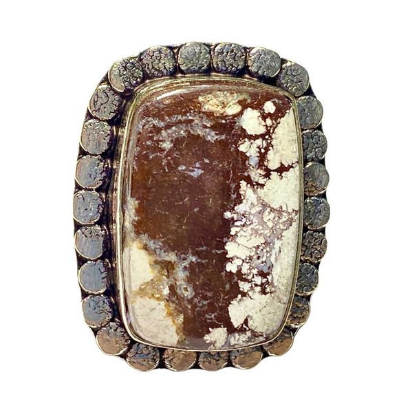 Natural Wild Horse Jasper Gemstone in a Handcrafted 925 Stamped Ring (7.25) - Picture 5 of 10
